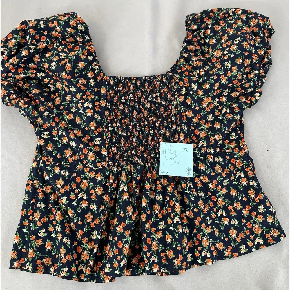 Old Navy Women's Multicolor Floral puff sleeve babydoll top Sz‎ 2X